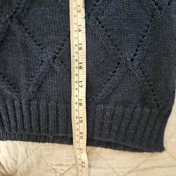 New Liz Alig 100% Alpaca Crop Mock Neck Lace KnitElegant Navy Turtleneck Sweater - Picture 5 of 6
